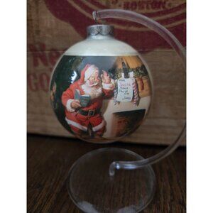 Vtg 1989 "Happy Holidays" Glass Coca-Cola/McDonald's Santa Note Ornament